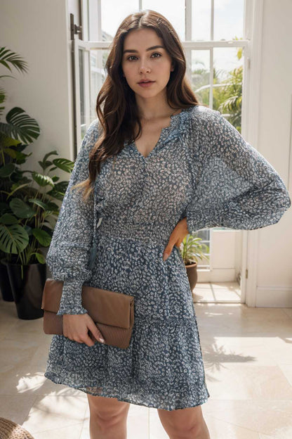 loose leopard print v neck dress drop shoulder a line closed cape paneled 111209