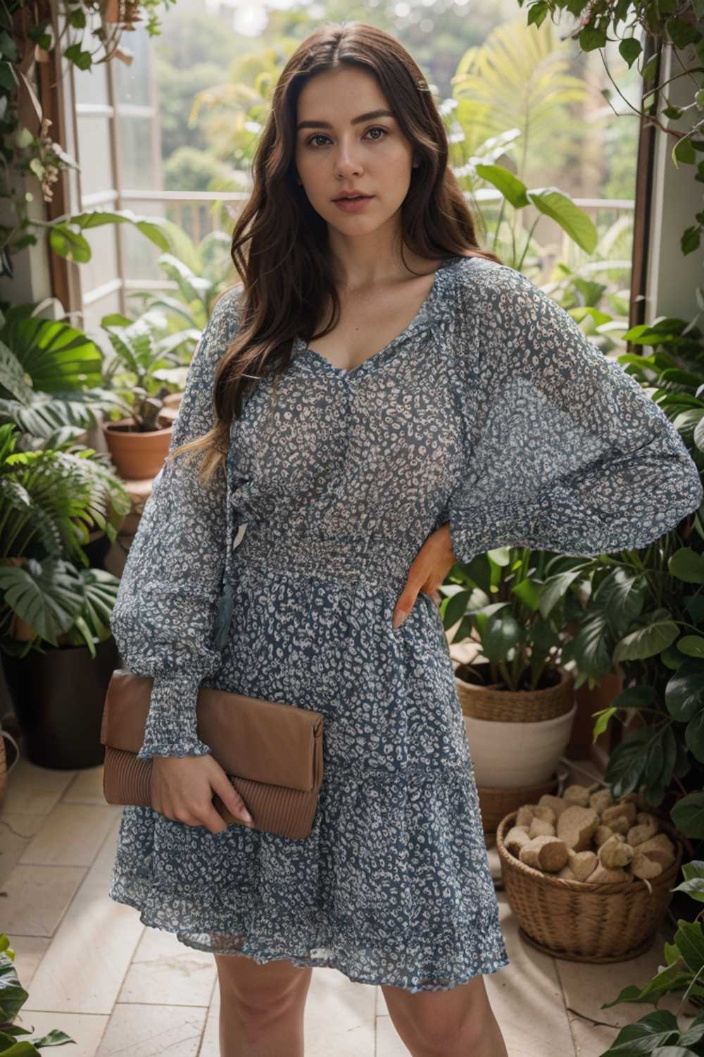 loose leopard print v neck dress drop shoulder a line closed cape paneled 105017
