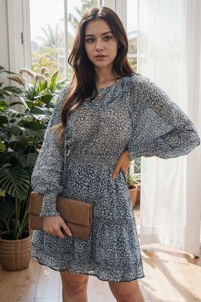 loose leopard print v neck dress drop shoulder a line closed cape paneled 142379