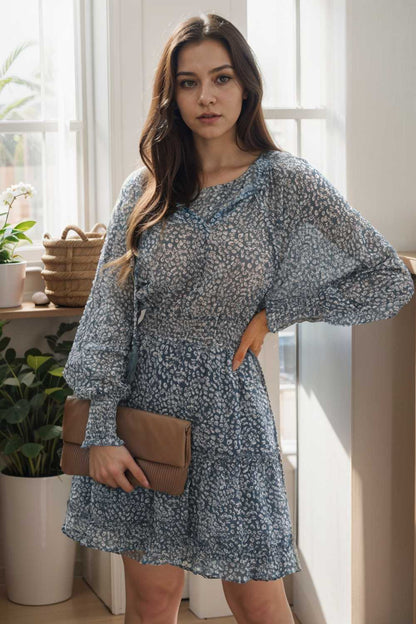 loose leopard print v neck dress drop shoulder a line closed cape paneled 132875