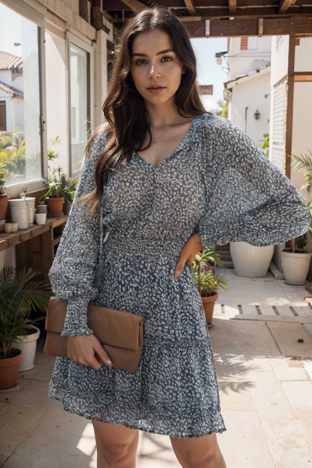 loose leopard print v neck dress drop shoulder a line closed cape paneled 133745