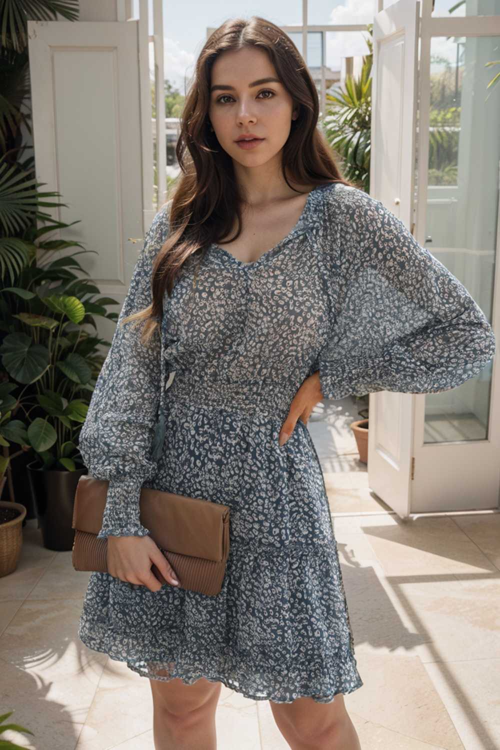 loose leopard print v neck dress drop shoulder a line closed cape paneled 133744