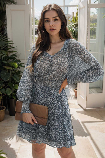loose leopard print v neck dress drop shoulder a line closed cape paneled 133744
