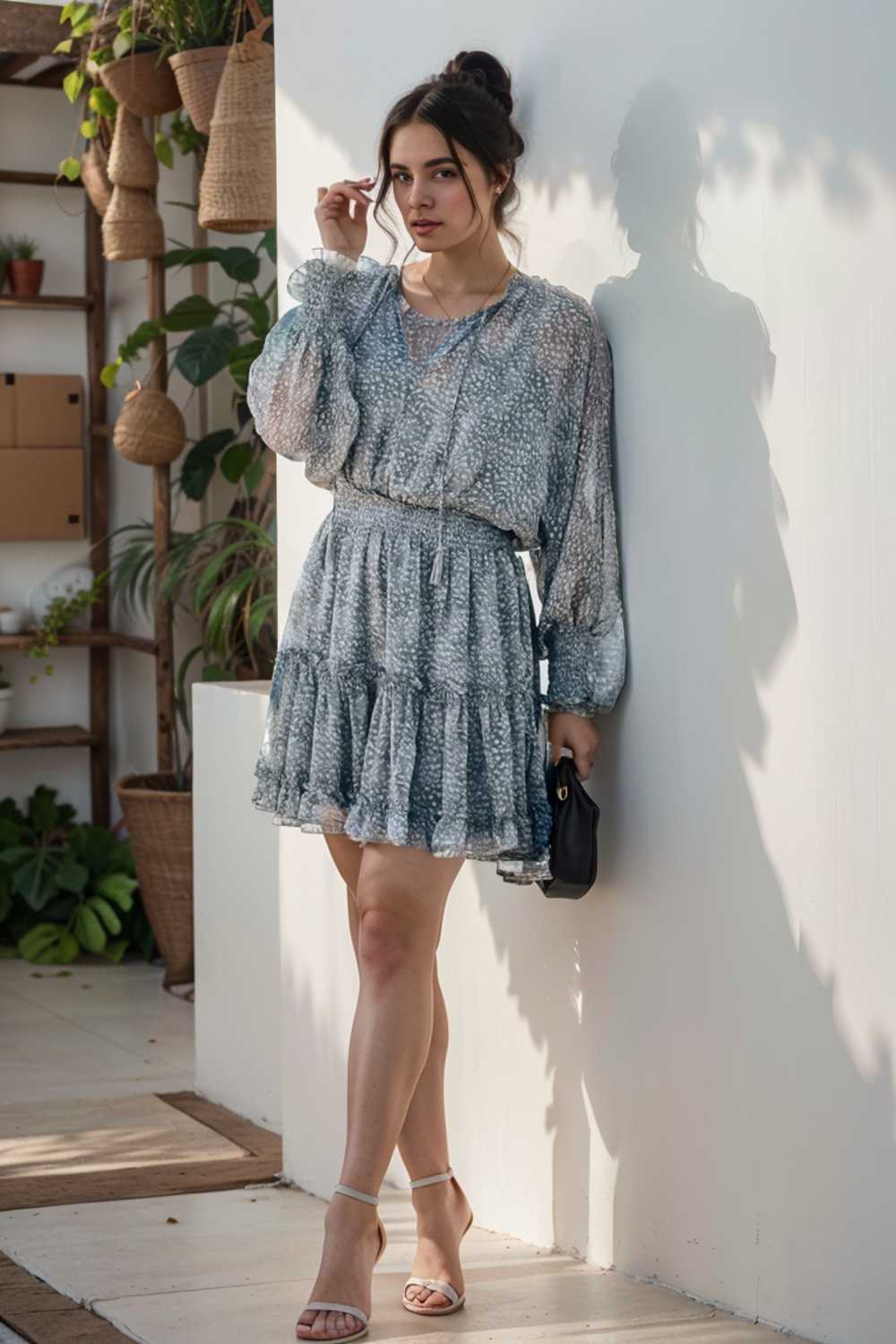loose leopard print v neck dress drop shoulder a line closed cape paneled 133743