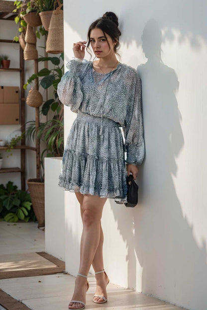 loose leopard print v neck dress drop shoulder a line closed cape paneled 133743