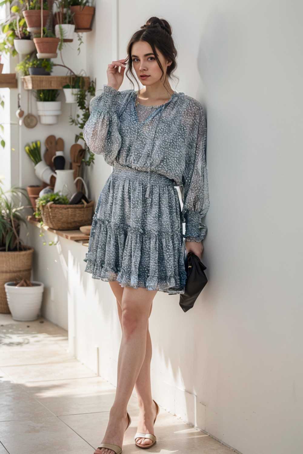 loose leopard print v neck dress drop shoulder a line closed cape paneled 108209