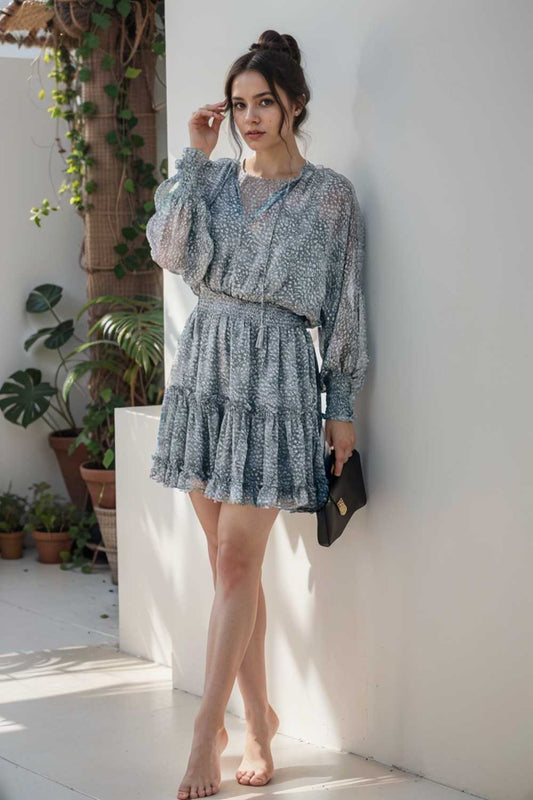 loose leopard print v neck dress drop shoulder a line closed cape paneled 121167