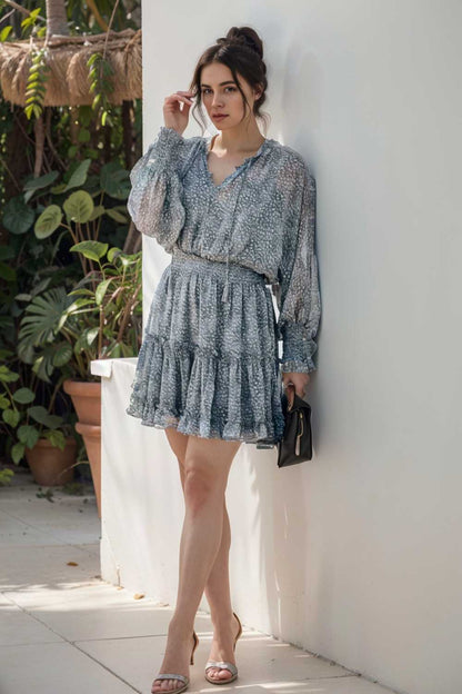 loose leopard print v neck dress drop shoulder a line closed cape paneled 124908