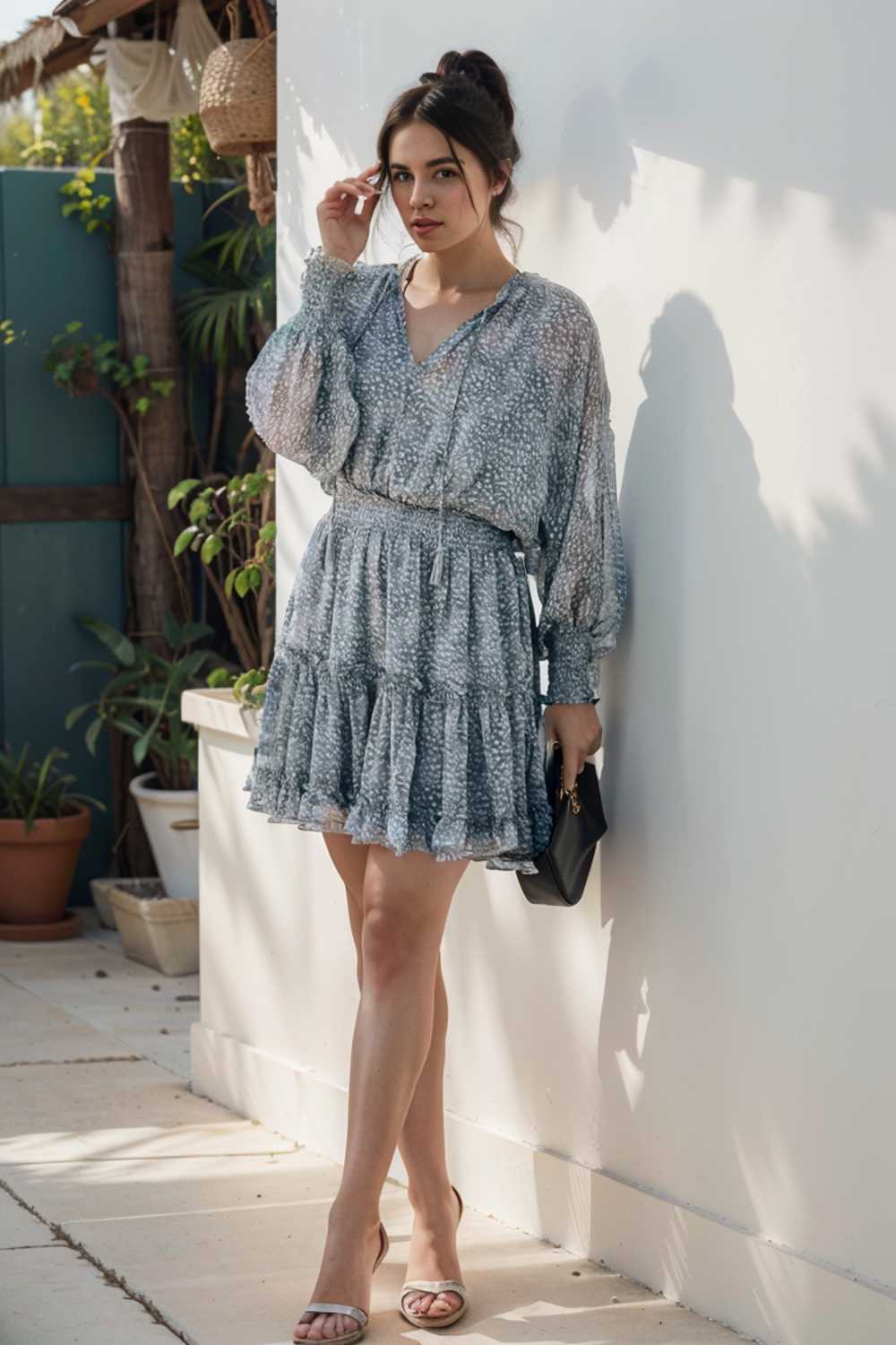 loose leopard print v neck dress drop shoulder a line closed cape paneled 109040