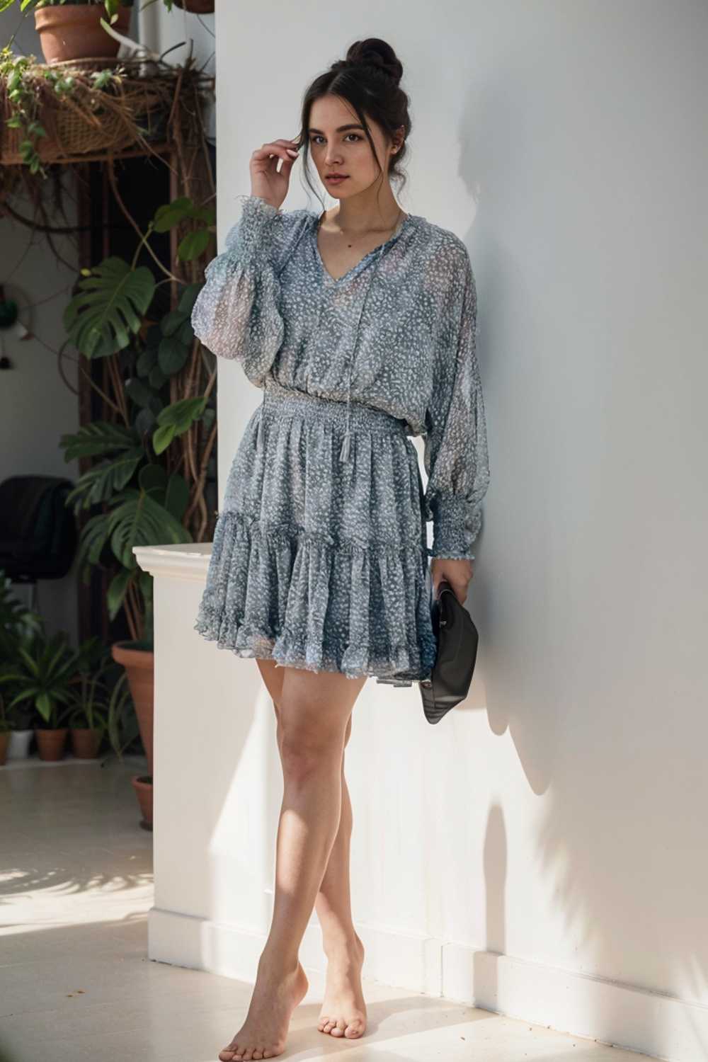 loose leopard print v neck dress drop shoulder a line closed cape paneled 134290