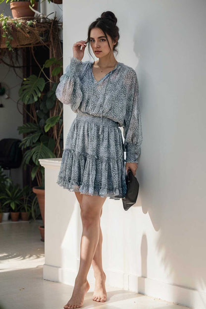 loose leopard print v neck dress drop shoulder a line closed cape paneled 134290