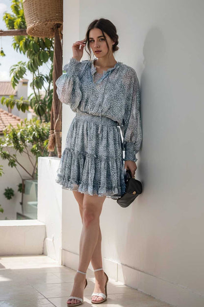 loose leopard print v neck dress drop shoulder a line closed cape paneled 135987