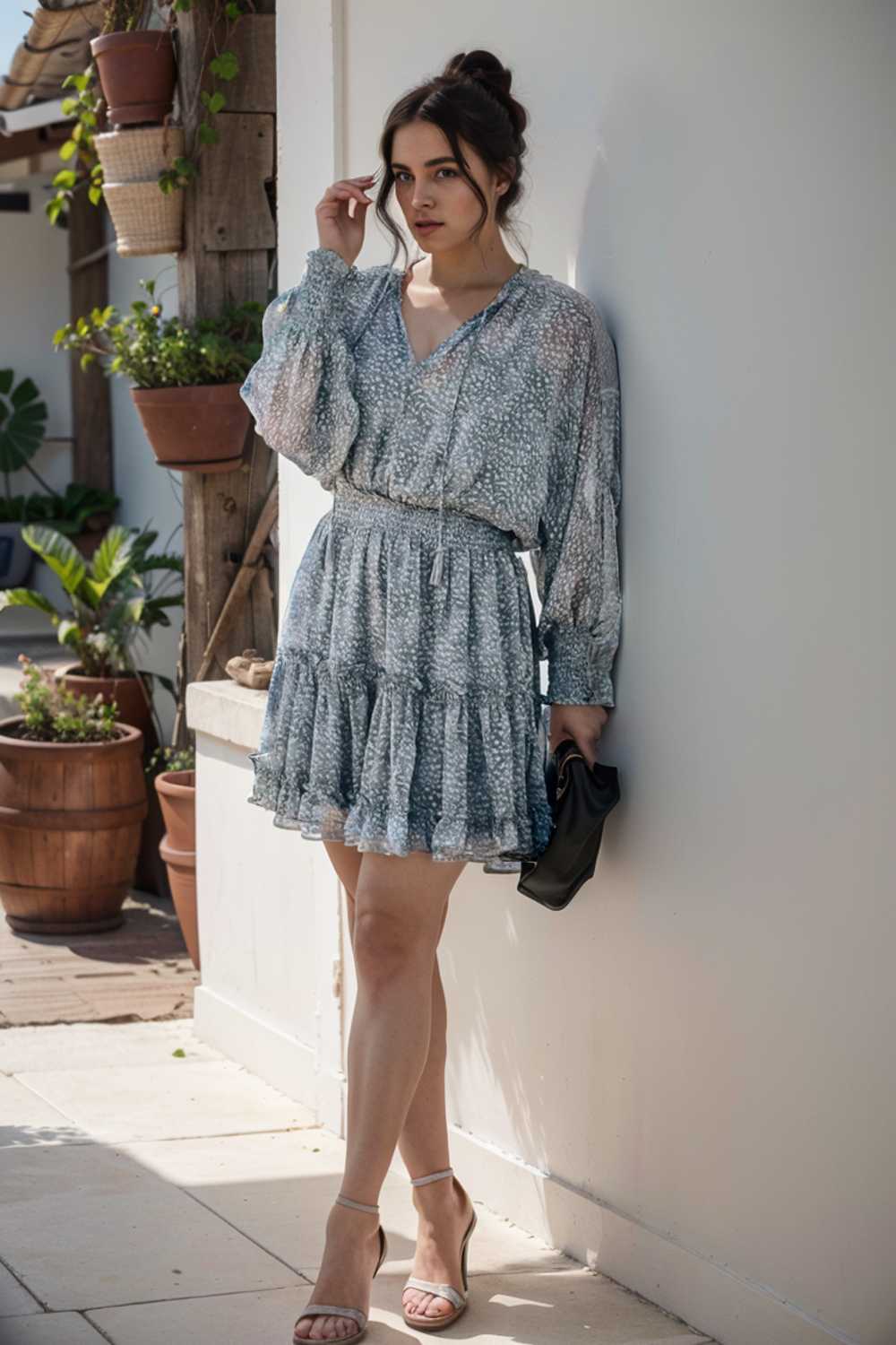 loose leopard print v neck dress drop shoulder a line closed cape paneled 131785