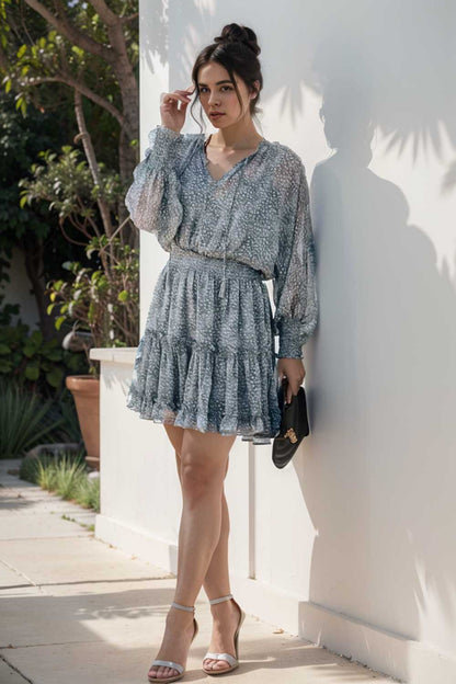 loose leopard print v neck dress drop shoulder a line closed cape paneled 133742