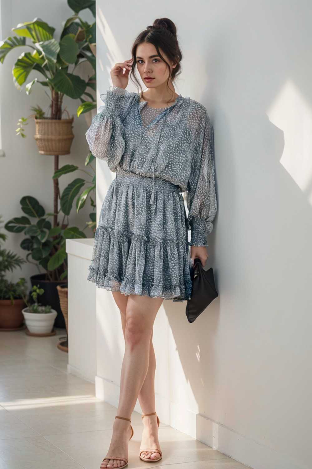 loose leopard print v neck dress drop shoulder a line closed cape paneled 131784