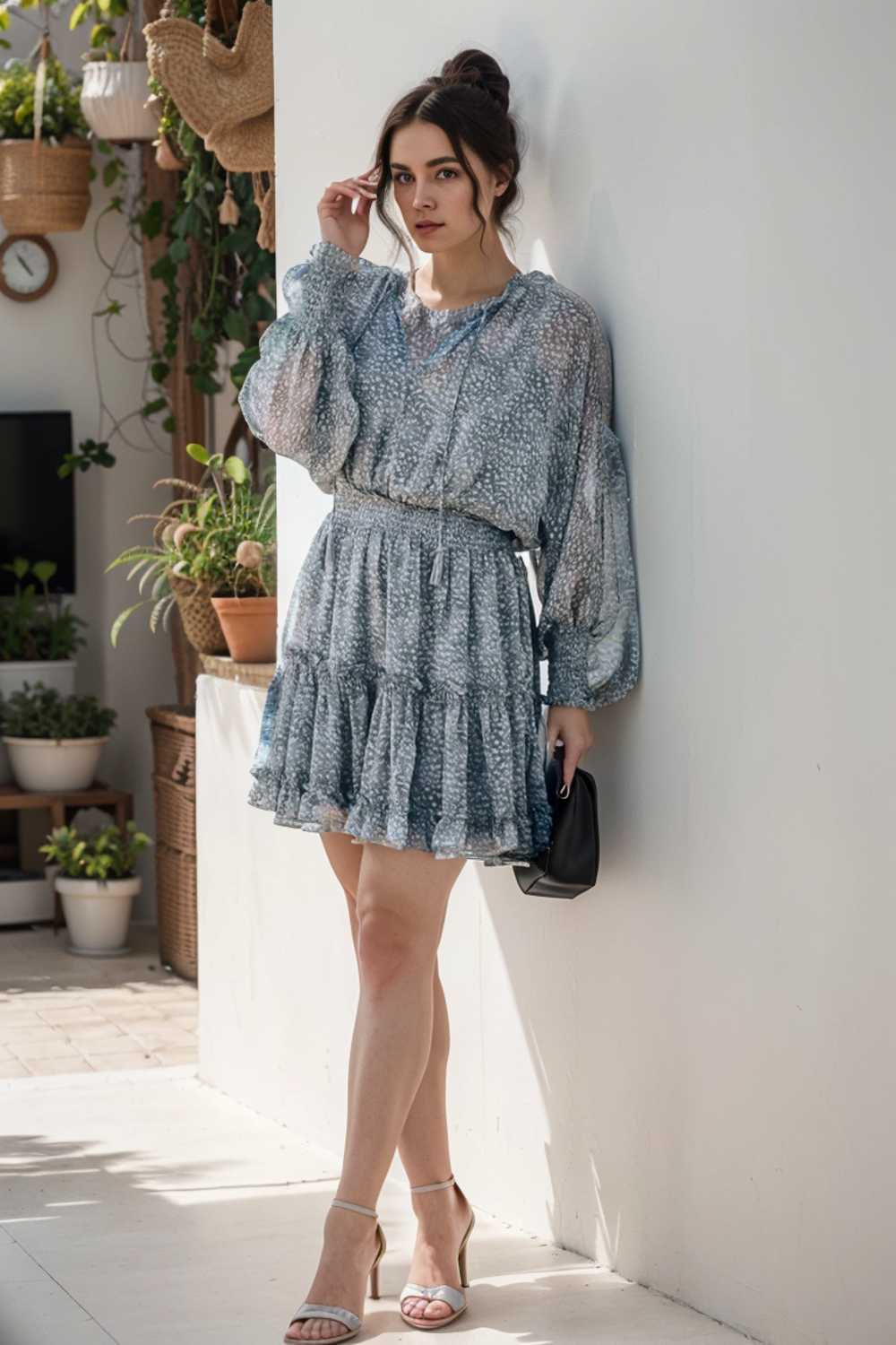 loose leopard print v neck dress drop shoulder a line closed cape paneled 133741