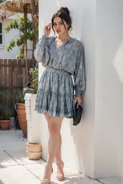 loose leopard print v neck dress drop shoulder a line closed cape paneled 109904