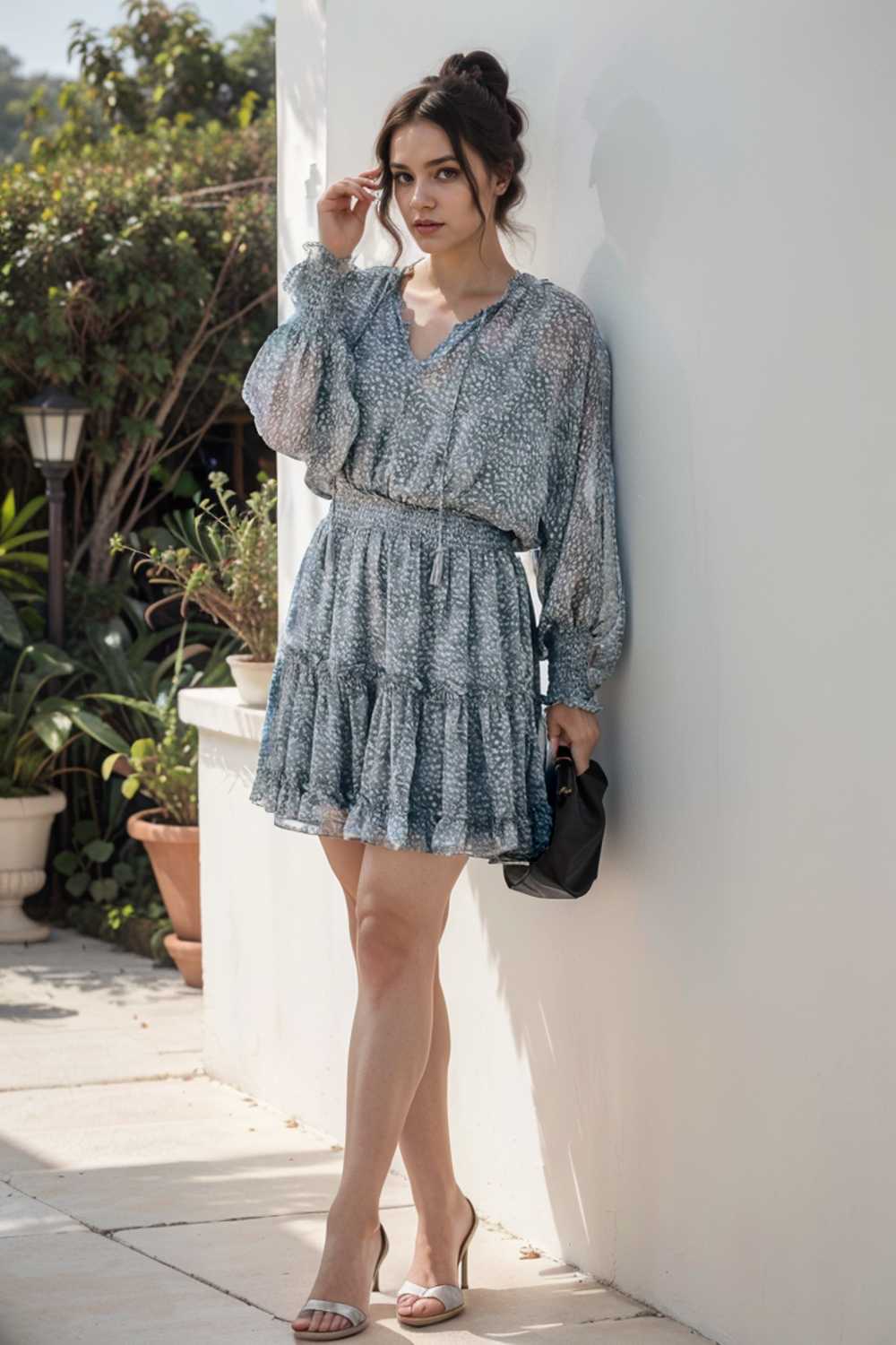 loose leopard print v neck dress drop shoulder a line closed cape paneled 111839