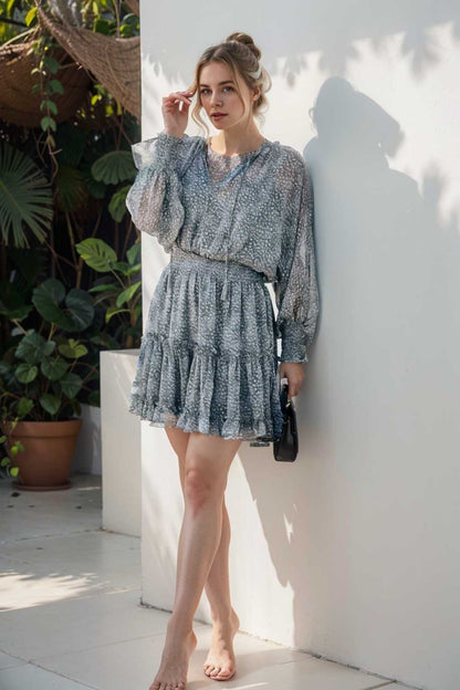 loose leopard print v neck dress drop shoulder a line closed cape paneled 131783