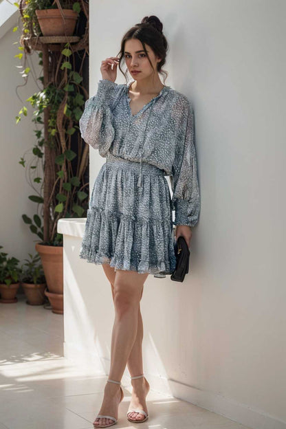 loose leopard print v neck dress drop shoulder a line closed cape paneled 141535