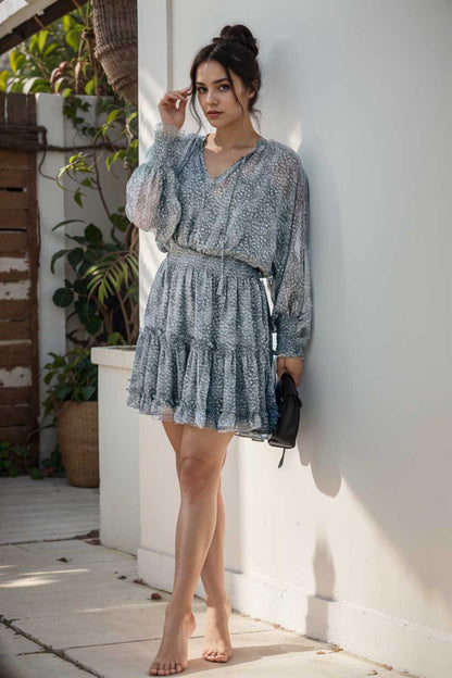 loose leopard print v neck dress drop shoulder a line closed cape paneled 115725