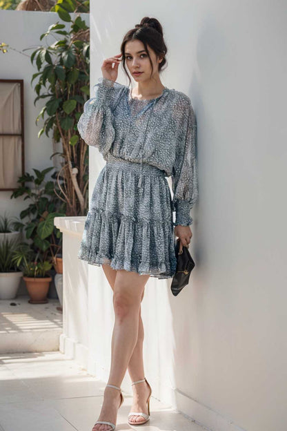 loose leopard print v neck dress drop shoulder a line closed cape paneled 111837