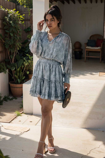 loose leopard print v neck dress drop shoulder a line closed cape paneled 133739