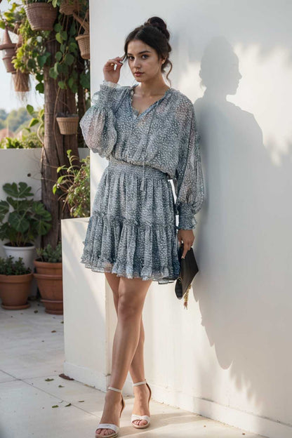 loose leopard print v neck dress drop shoulder a line closed cape paneled 132869