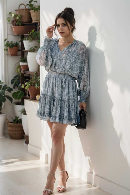 loose leopard print v neck dress drop shoulder a line closed cape paneled 111836
