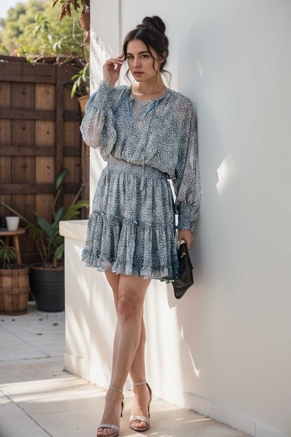loose leopard print v neck dress drop shoulder a line closed cape paneled 133737
