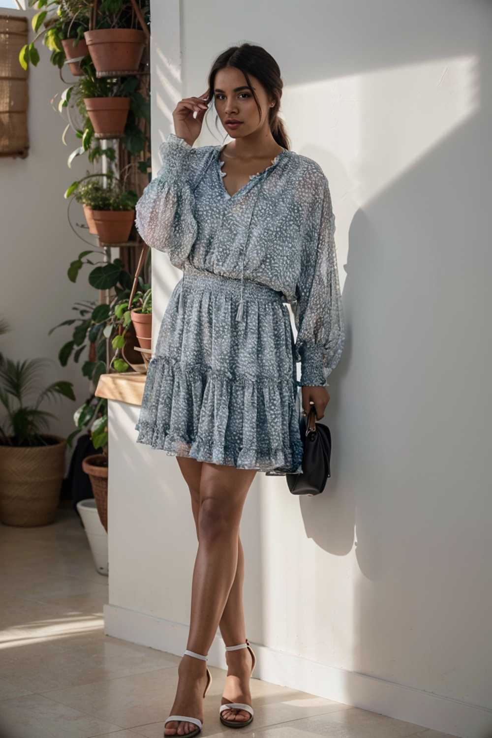 loose leopard print v neck dress drop shoulder a line closed cape paneled 133736