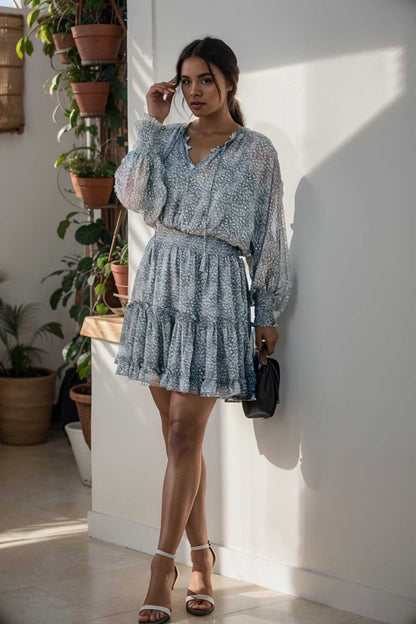 loose leopard print v neck dress drop shoulder a line closed cape paneled 133736