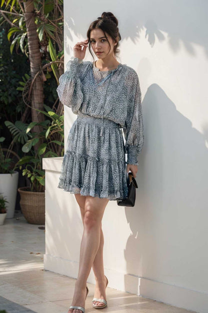 loose leopard print v neck dress drop shoulder a line closed cape paneled 111834