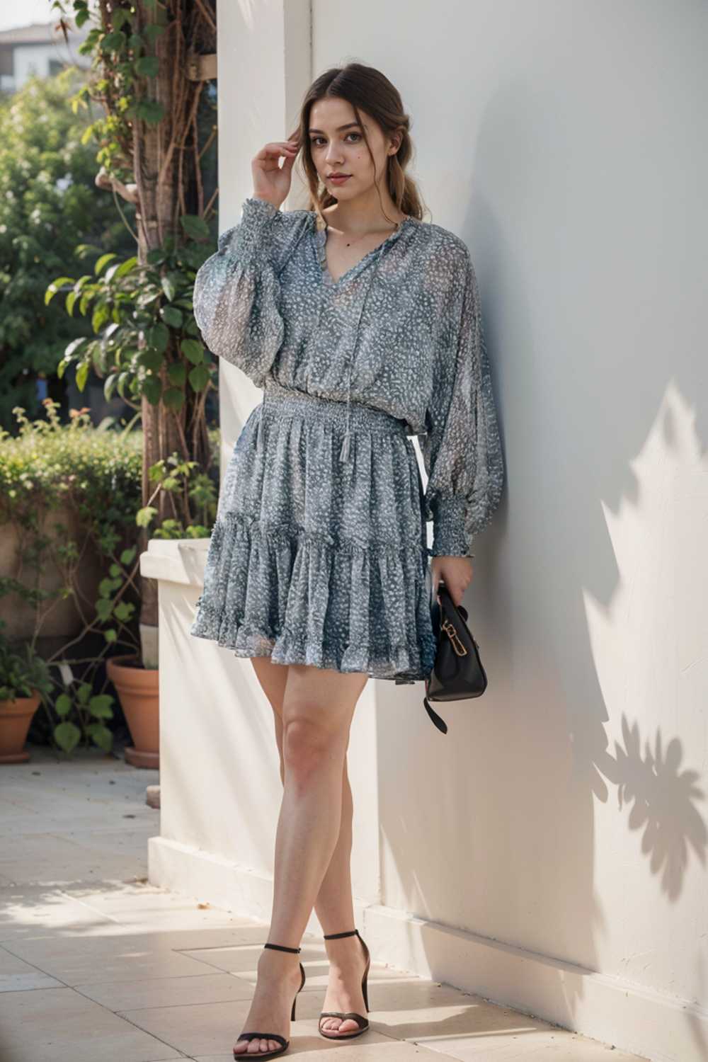 loose leopard print v neck dress drop shoulder a line closed cape paneled 132866