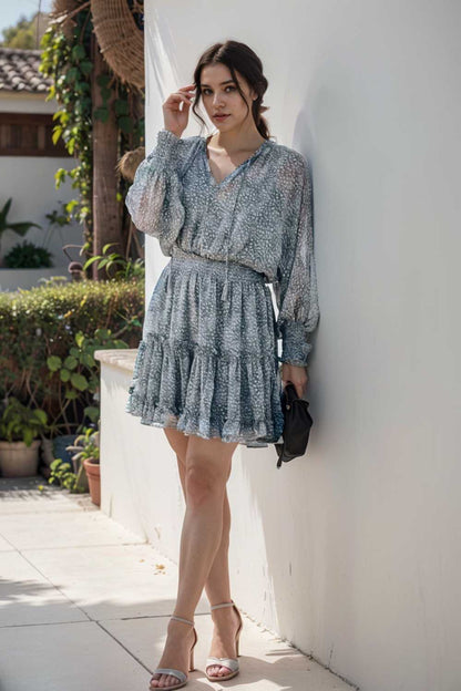 loose leopard print v neck dress drop shoulder a line closed cape paneled 115719