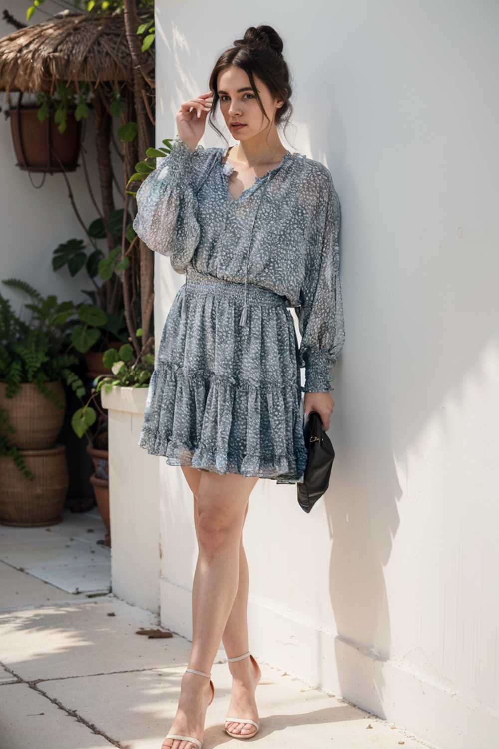 loose leopard print v neck dress drop shoulder a line closed cape paneled 133900