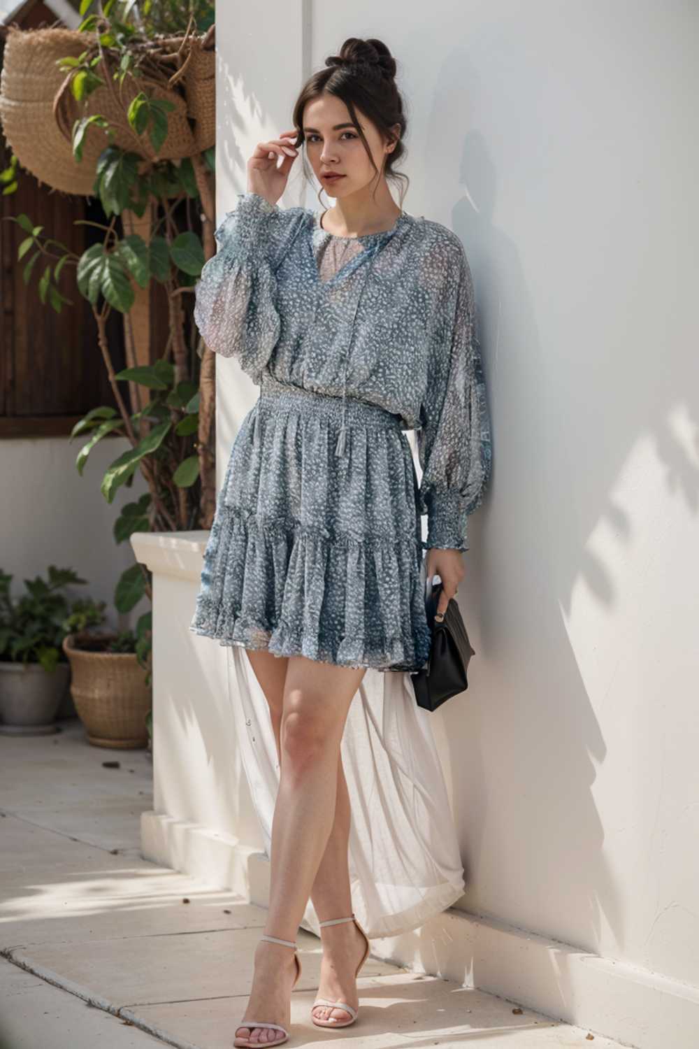 loose leopard print v neck dress drop shoulder a line closed cape paneled 108981