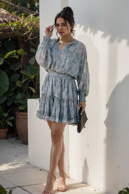 loose leopard print v neck dress drop shoulder a line closed cape paneled 133899