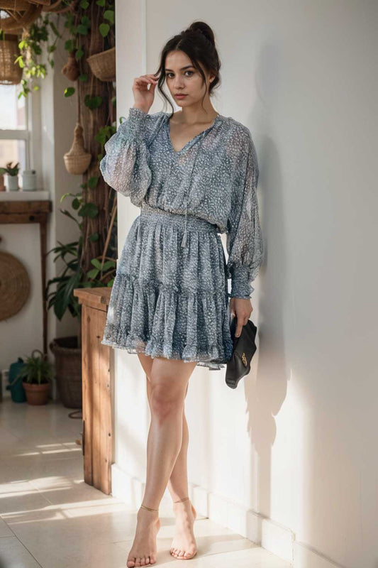 loose leopard print v neck dress drop shoulder a line closed cape paneled 101761