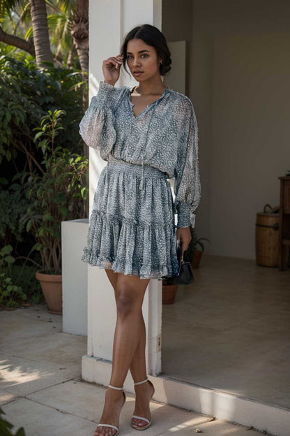 loose leopard print v neck dress drop shoulder a line closed cape paneled 133898