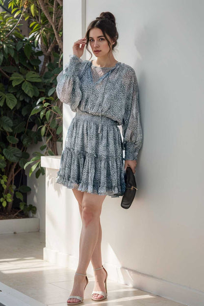 loose leopard print v neck dress drop shoulder a line closed cape paneled 109892