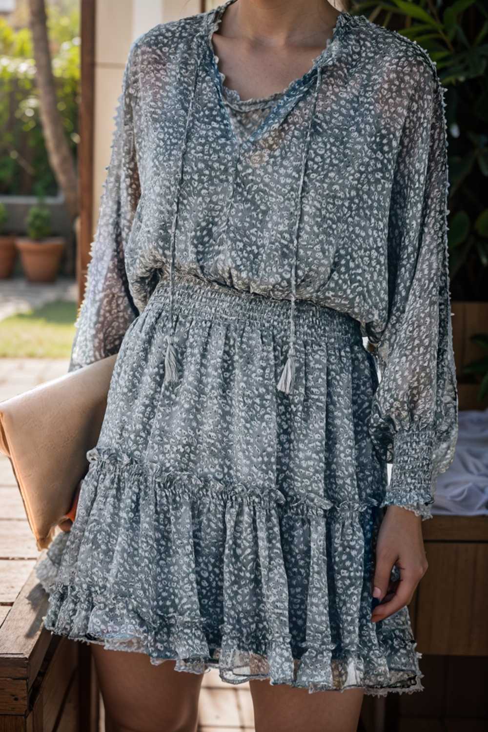 loose leopard print v neck dress drop shoulder a line closed cape paneled 133896