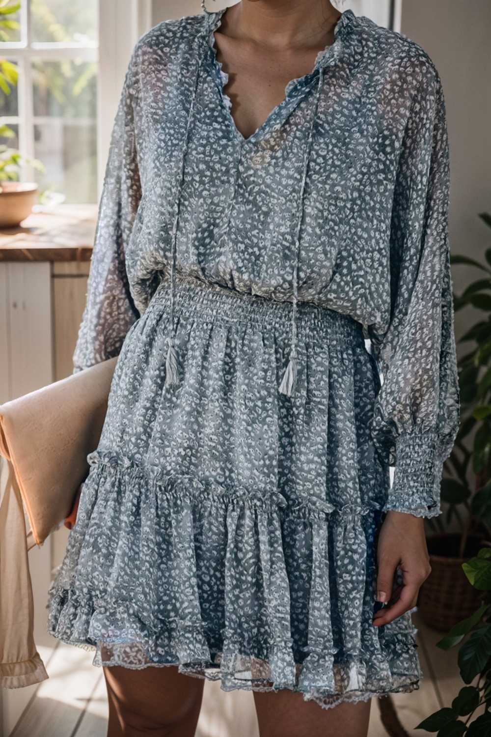 loose leopard print v neck dress drop shoulder a line closed cape paneled 133733