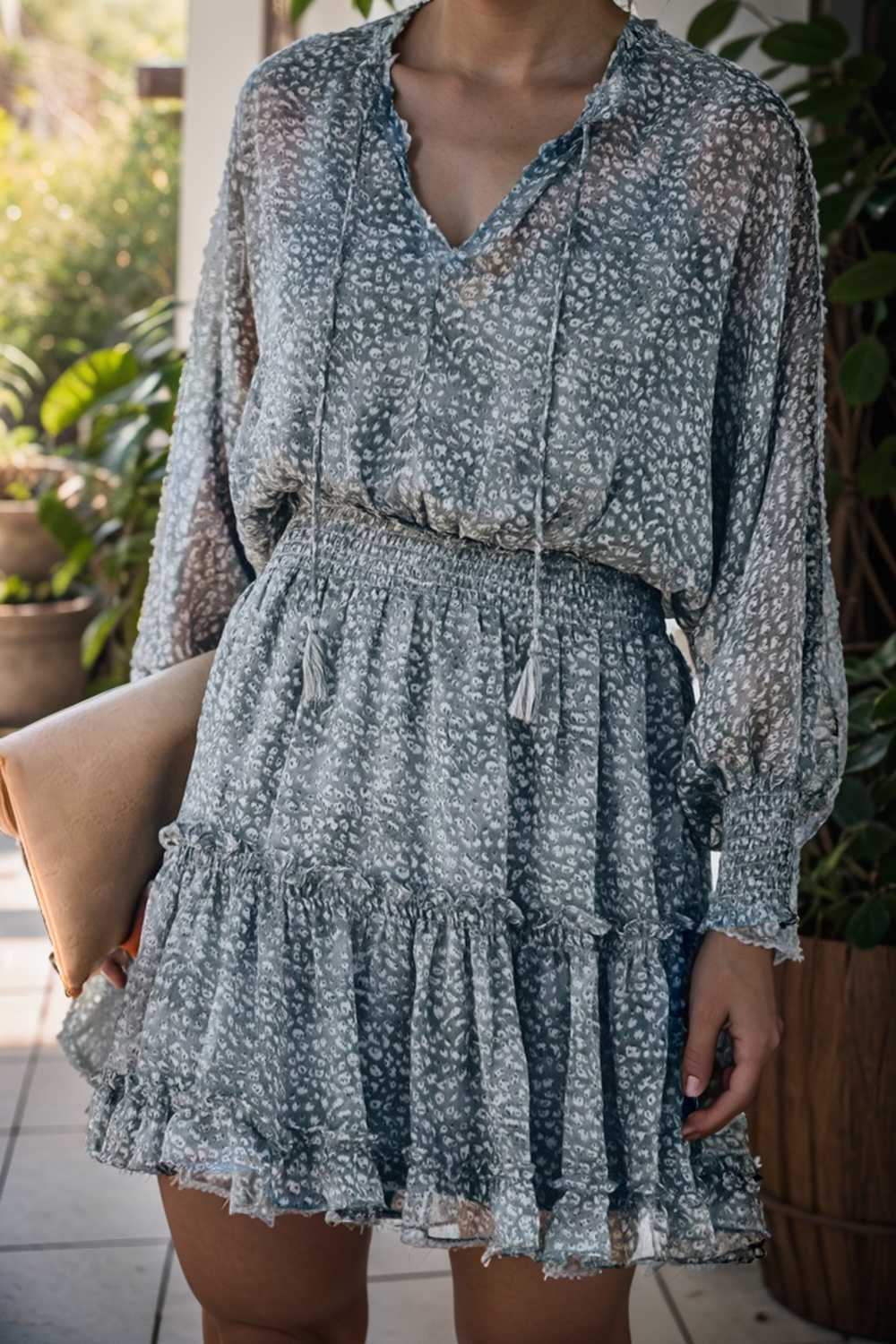 loose leopard print v neck dress drop shoulder a line closed cape paneled 133895