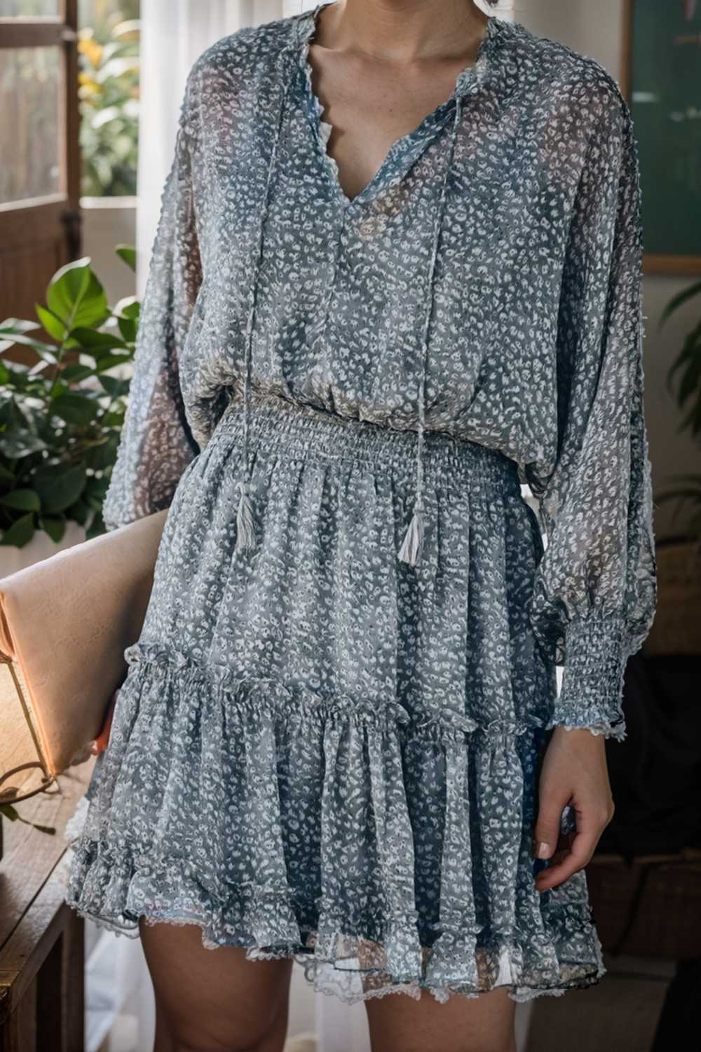 loose leopard print v neck dress drop shoulder a line closed cape paneled 133732