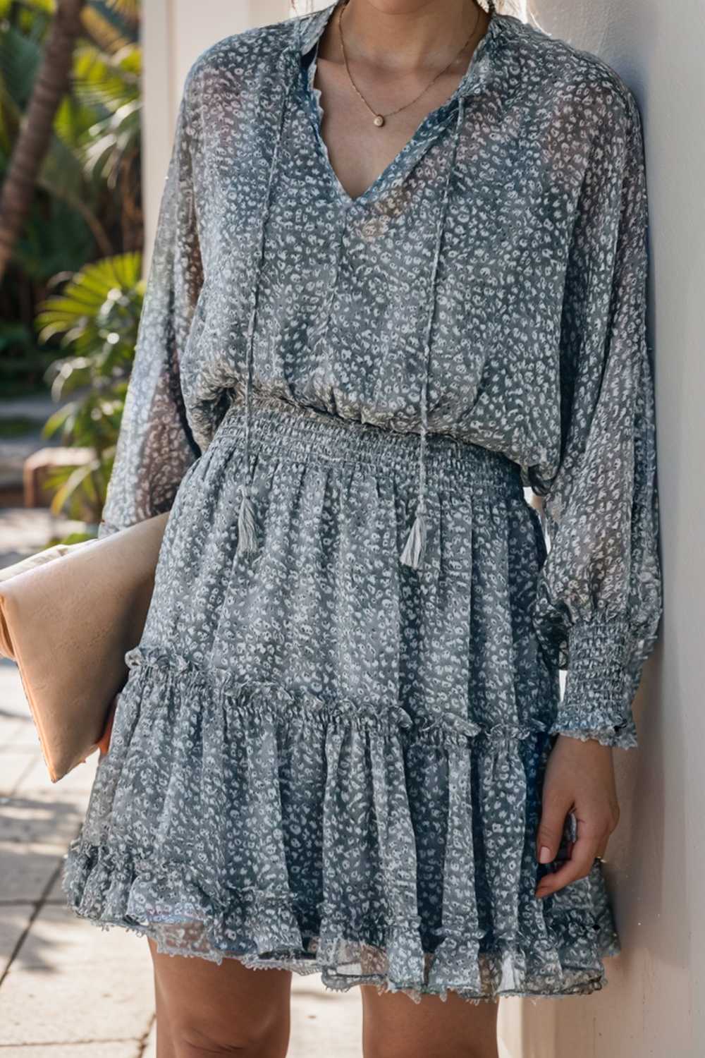 loose leopard print v neck dress drop shoulder a line closed cape paneled 133731