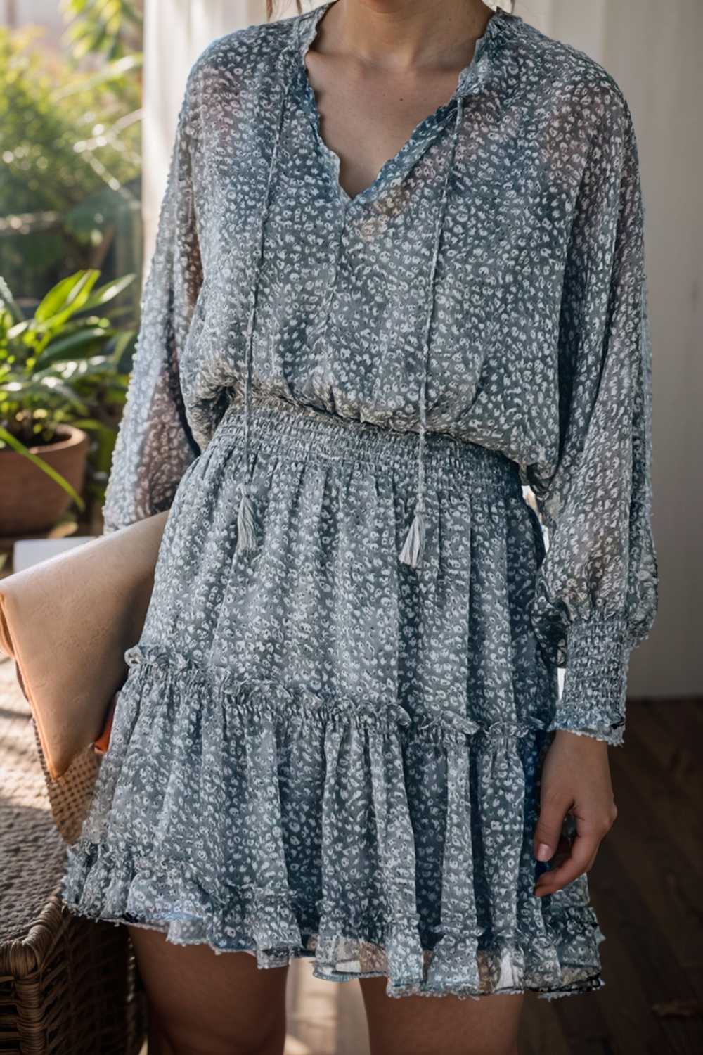 loose leopard print v neck dress drop shoulder a line closed cape paneled 133894