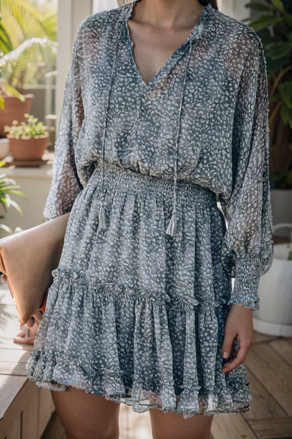 loose leopard print v neck dress drop shoulder a line closed cape paneled 133893