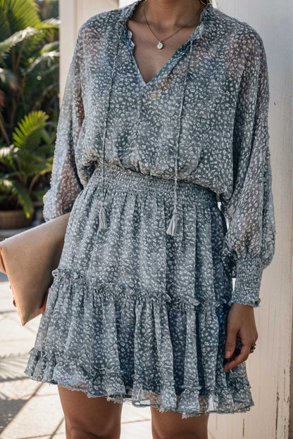 loose leopard print v neck dress drop shoulder a line closed cape paneled 111830