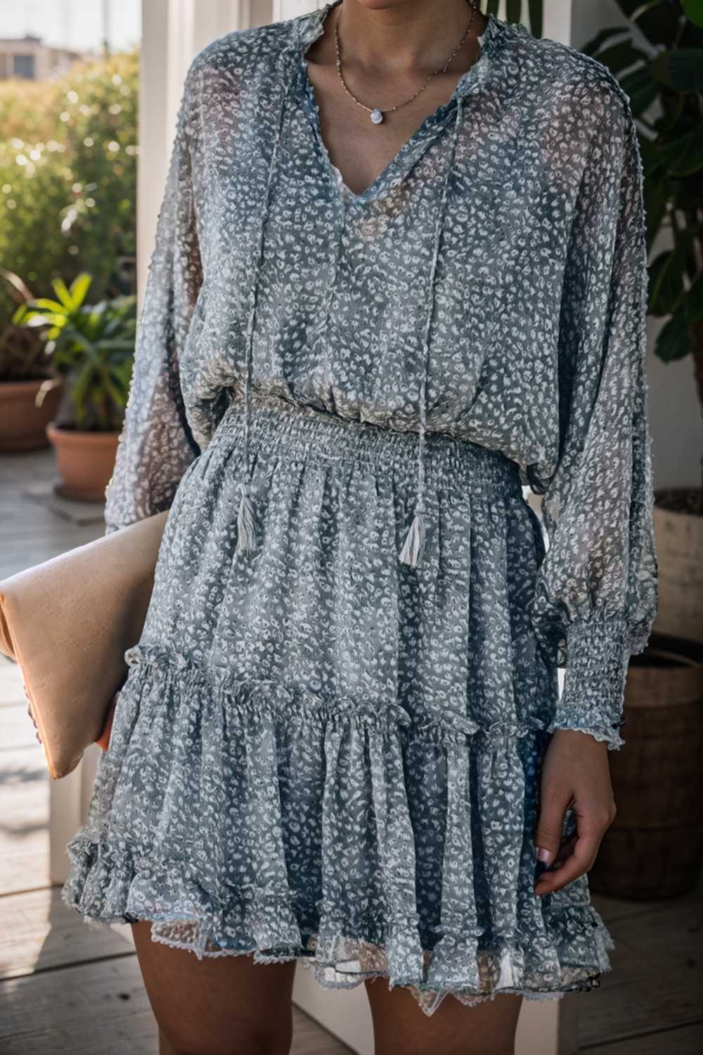 loose leopard print v neck dress drop shoulder a line closed cape paneled 133729